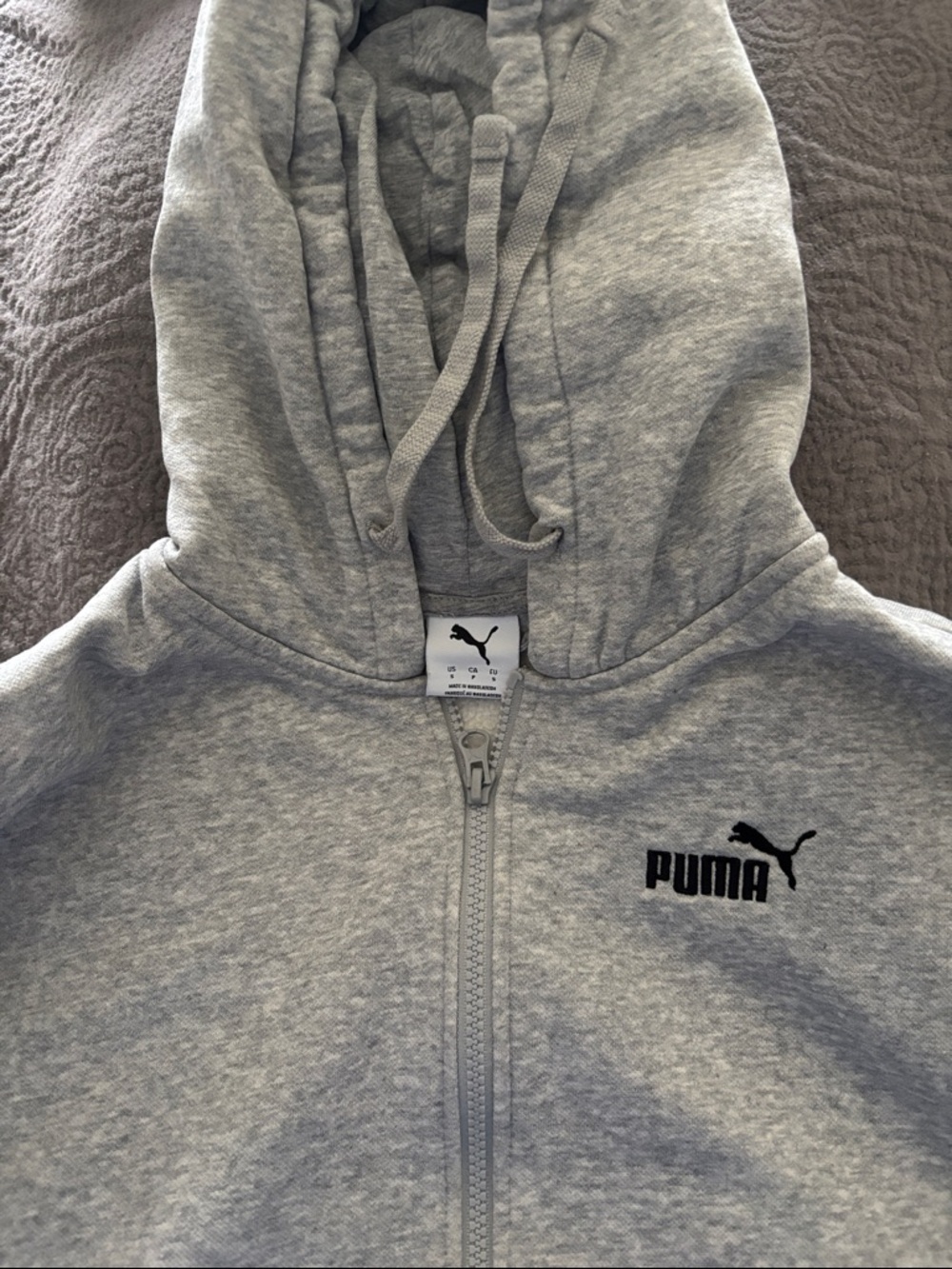 Puma Light Gray Full-Zip Hoodie with Black Logo